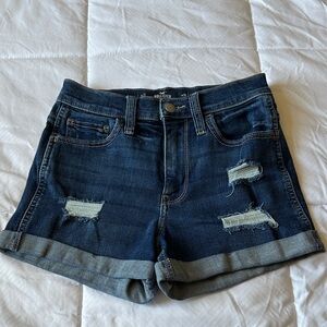 Hollister Women's Ripped Jean Shorts - Dark Blue